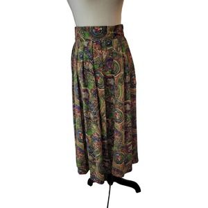 Vintage Pleated Midi Skirt Womens Size 10 Artsy Print Lightweight Art to Wear